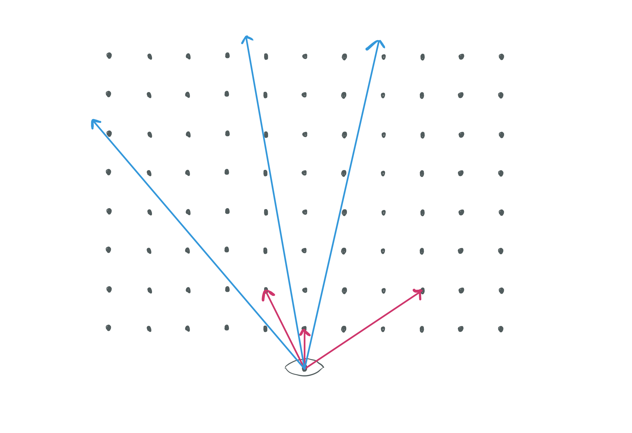 Top view of looking through a vineyard - some angles are obstructed, others not